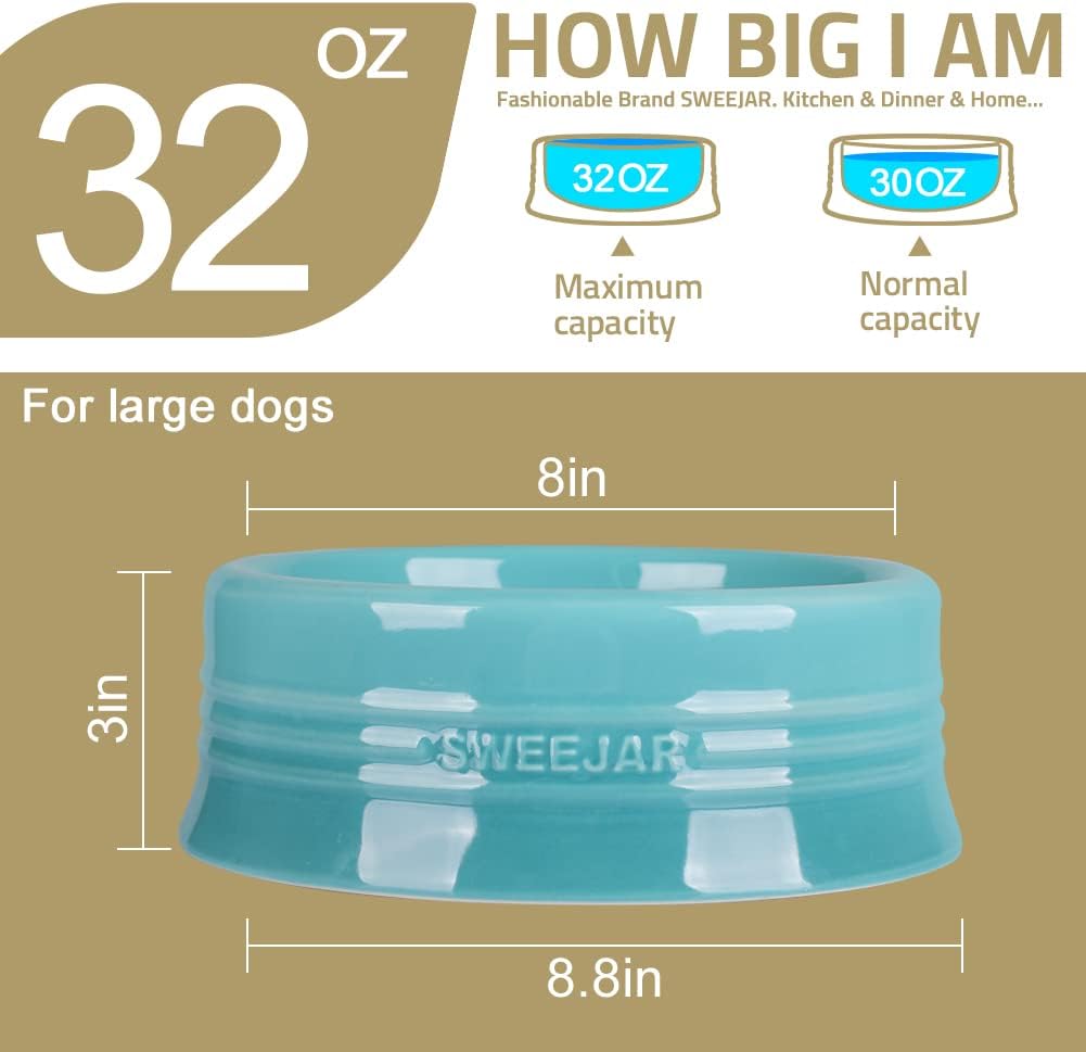Sweejar Ceramic Dog Bowl, 32 oz, Gradient Pink, Porcelain Pet Dish for Food and Water, Non Skidding, Easy to Clean, Durable, Dishwasher Safe, Minimalist Design
