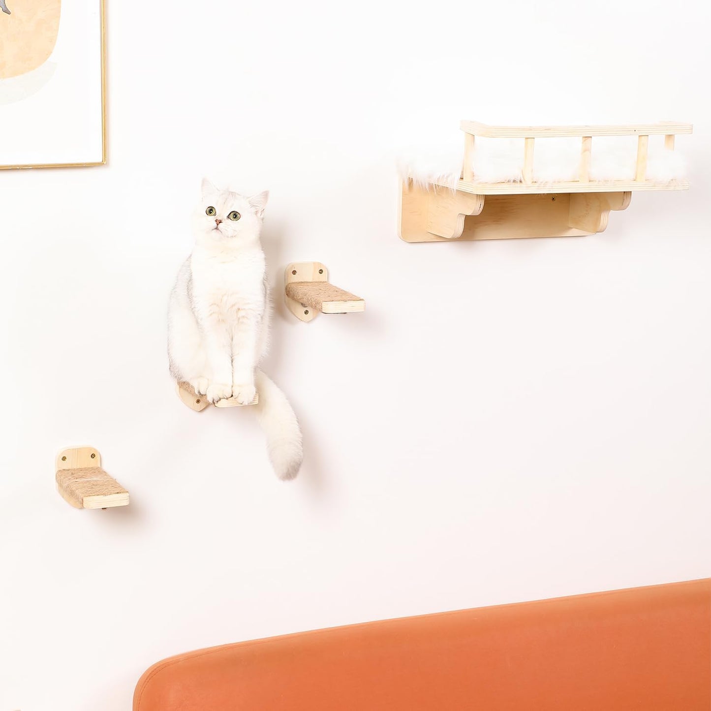 Cat Wall Shelf with 3 Cat Wall Steps,Cat Wall Shelves with Plush Coverd,Cat Climbing Shelf for Indoor Cat,Cat Wall Furniture Cat Shelf for Wall (Wood)