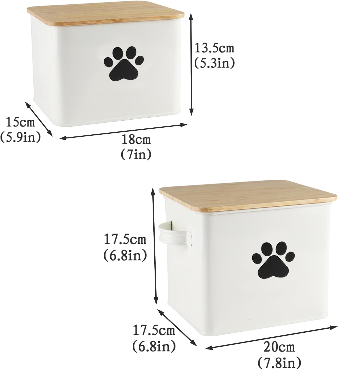 Dog Food Storage Container, 2 Metal Buckets with Bamboo Lids Dog Treat Container for Kitchen Countertop & Pantry Organization, Airtight Pet Food Canister Bin for Small Pets & Farmhouse Decor