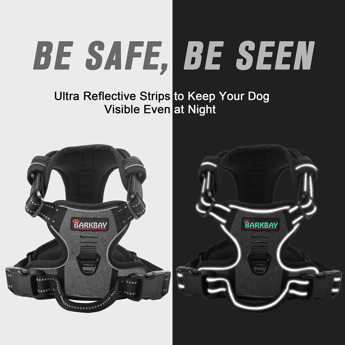 BARKBAY No Pull Dog Harness Front Clip Heavy Duty Reflective Easy Control Handle for Large Dog Walking(Dark Grey,M)