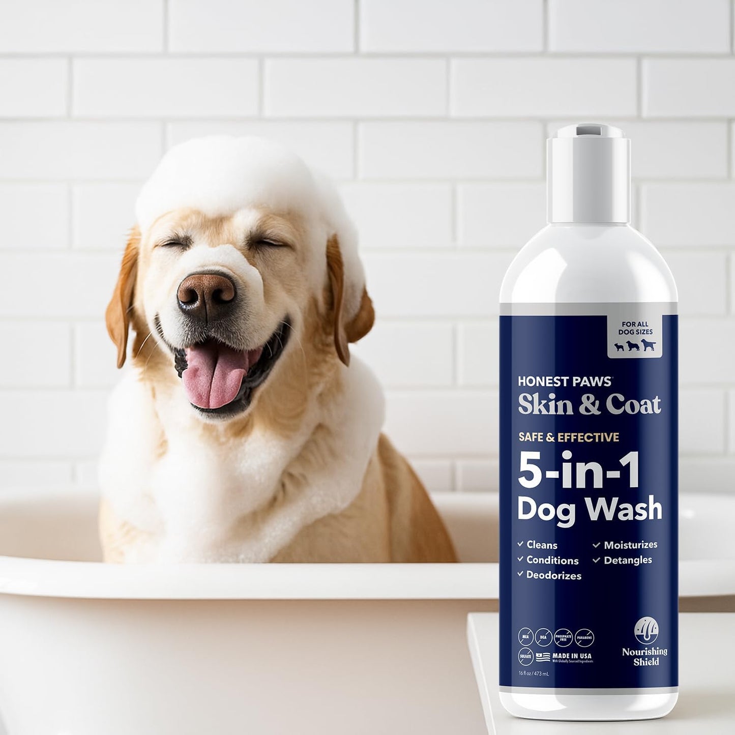 Honest Paws Dog Shampoo and Conditioner - Premium Dog Wash for Allergies and Dry, Itchy, Moisturizing for Sensitive Skin - Sulfate Free, Plant Based, All Natural -16 Fl Oz