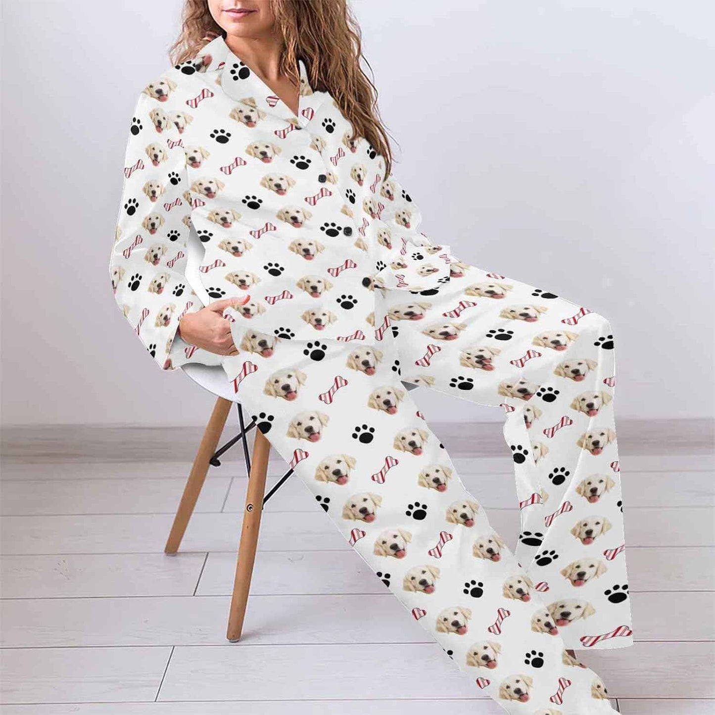 MyPupSocks Custom Face Pajamas for Women Set, Personalized Photo Long Sleepwear XS-XXL