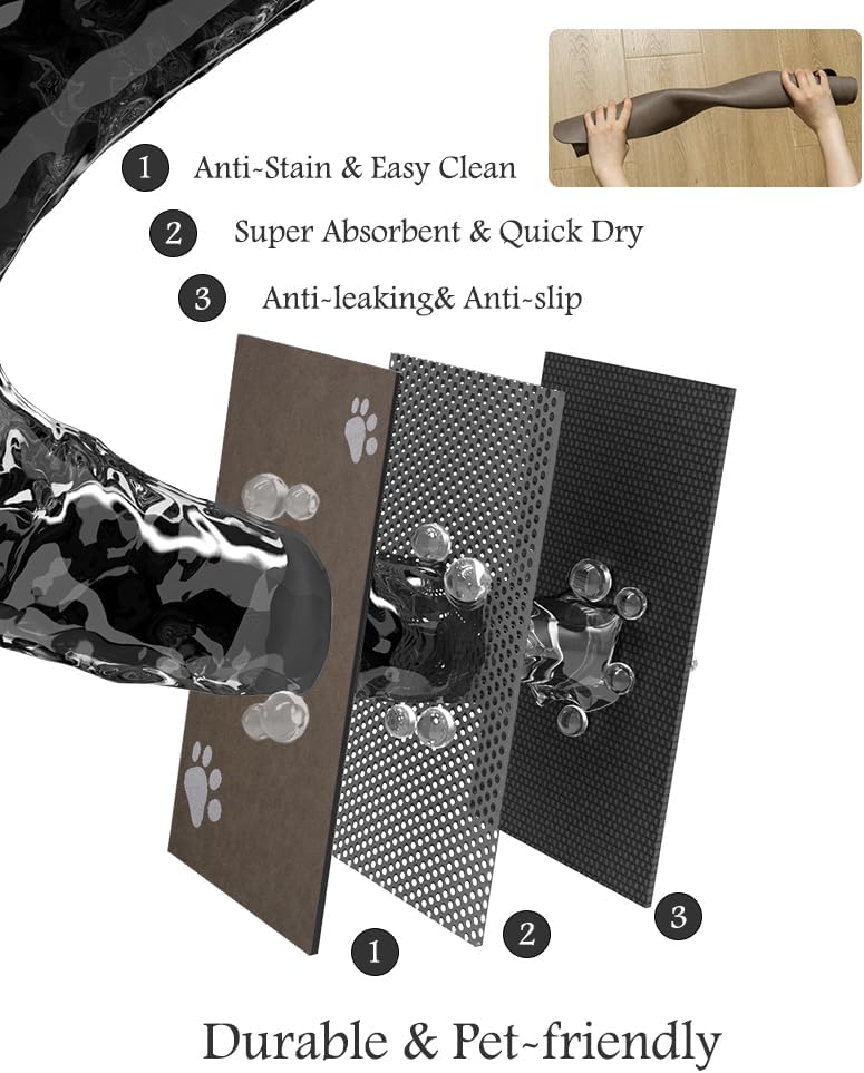 Pet Feeding Mat-Absorbent Dog Mat for Food and Water Bowl-No Stains Quick Dry Water Dispenser Mat-Dog Accessories Pet Supplies-Bowl for Messy Drinkers(Brown,17"x28"