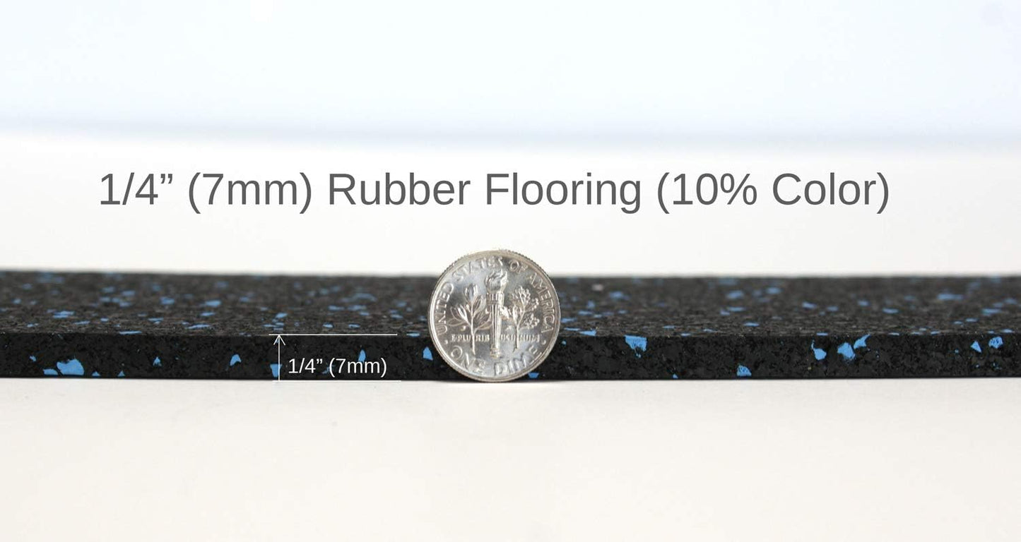 American Floor Mats 1/4in (7mm) Thick 10% Blue/Grey 4' x 12' Heavy Duty Rubber Rolls, Protective Exercise Mats, Home Gym Rubber Flooring