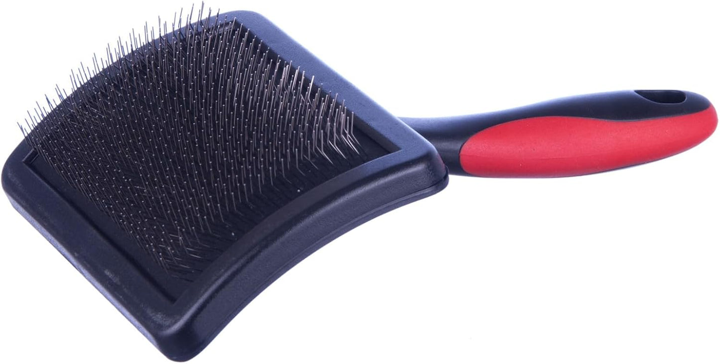 Jeffers Pet Hard Pin Universal Slicker Brush for Dogs & Cats – Firm Bristles, Curved Head for Tough Mats & Tangles, Non-Slip Grip, Best for Thick Coats, Heavy Matting – Black, Red - Large