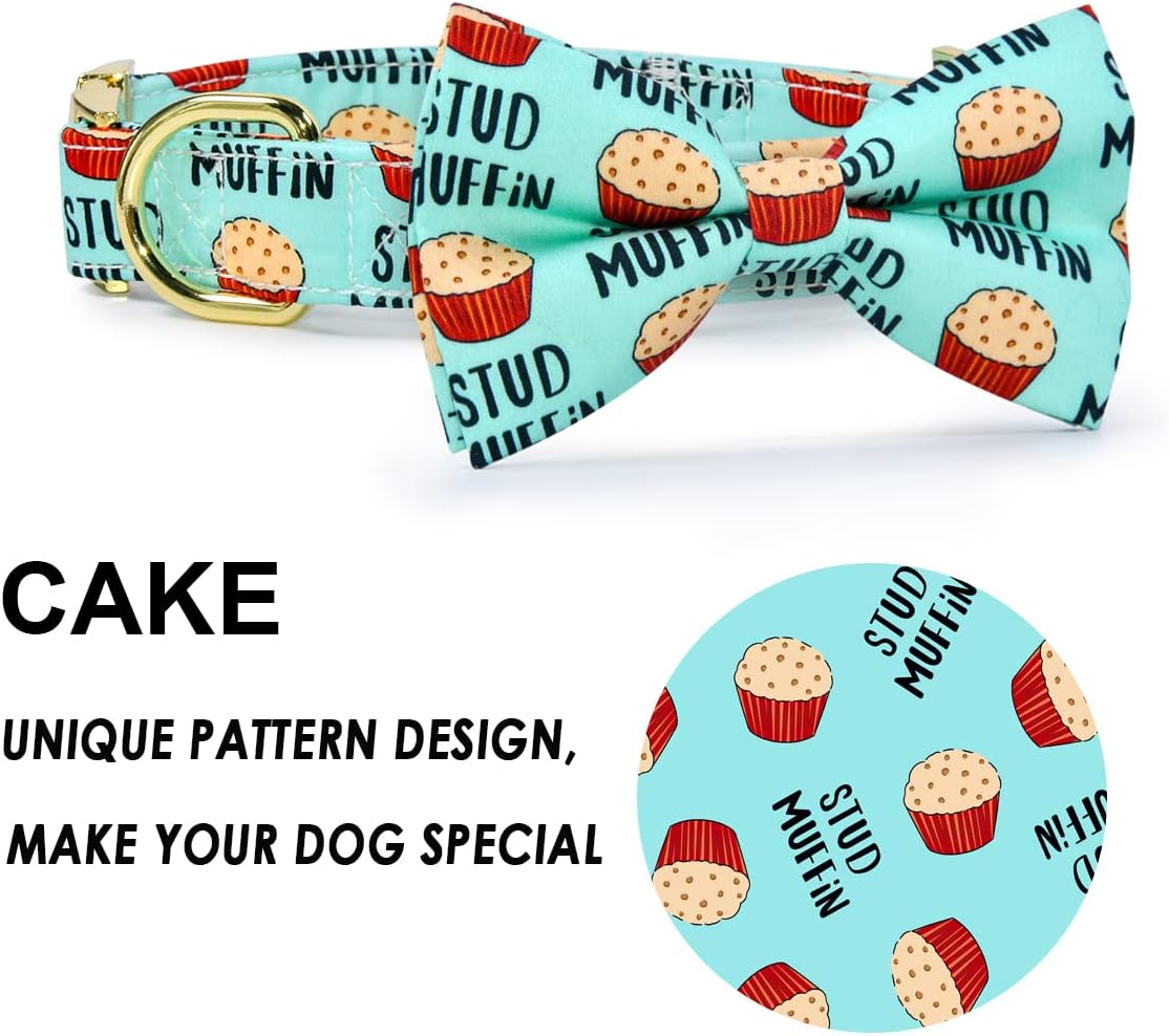 Stud Muffin Dog Bow Tie Dog Collar Accessory, Detachable Bowtie, Adjustable Collar for Small Medium Large Dogs