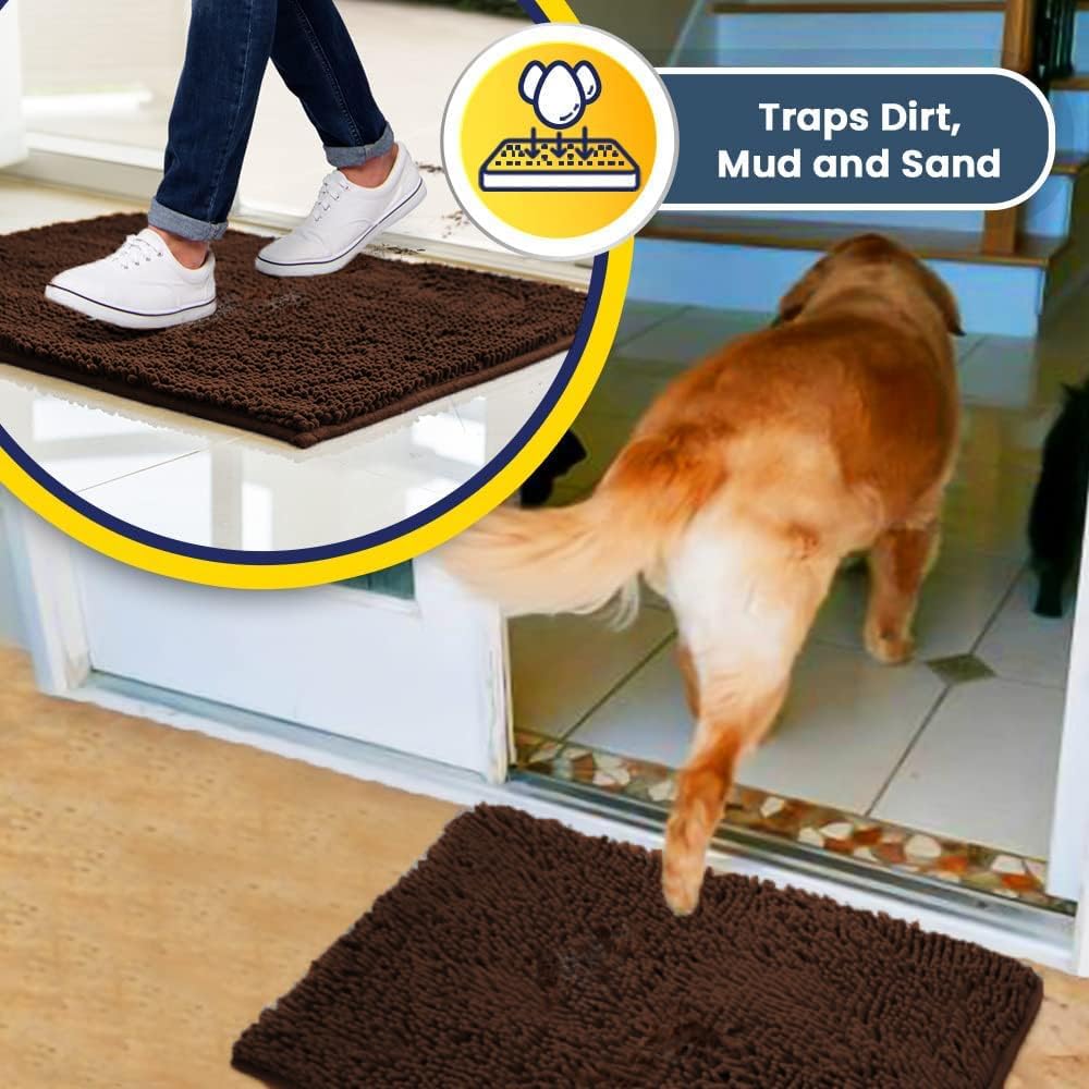 Muddy Mat® Original Dog Door Mat for Muddy Paws, Super Absorbent Microfiber, Non-Slip Washable Pet Rug, Quick Dry Chenille Entryway Carpet, Machine Washable Indoor Outdoor mat, Brown 24"x120"