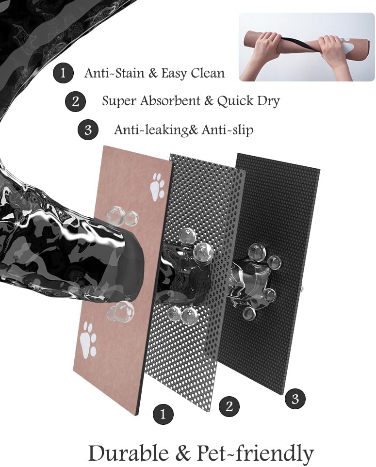 Pet Feeding Mat-Absorbent Dog Mat for Food and Water Bowl-No Stains Quick Dry Water Dispenser Mat-Dog Accessories Pet Supplies-Bowl for Messy Drinkers(Dusty Pink,17"x34"