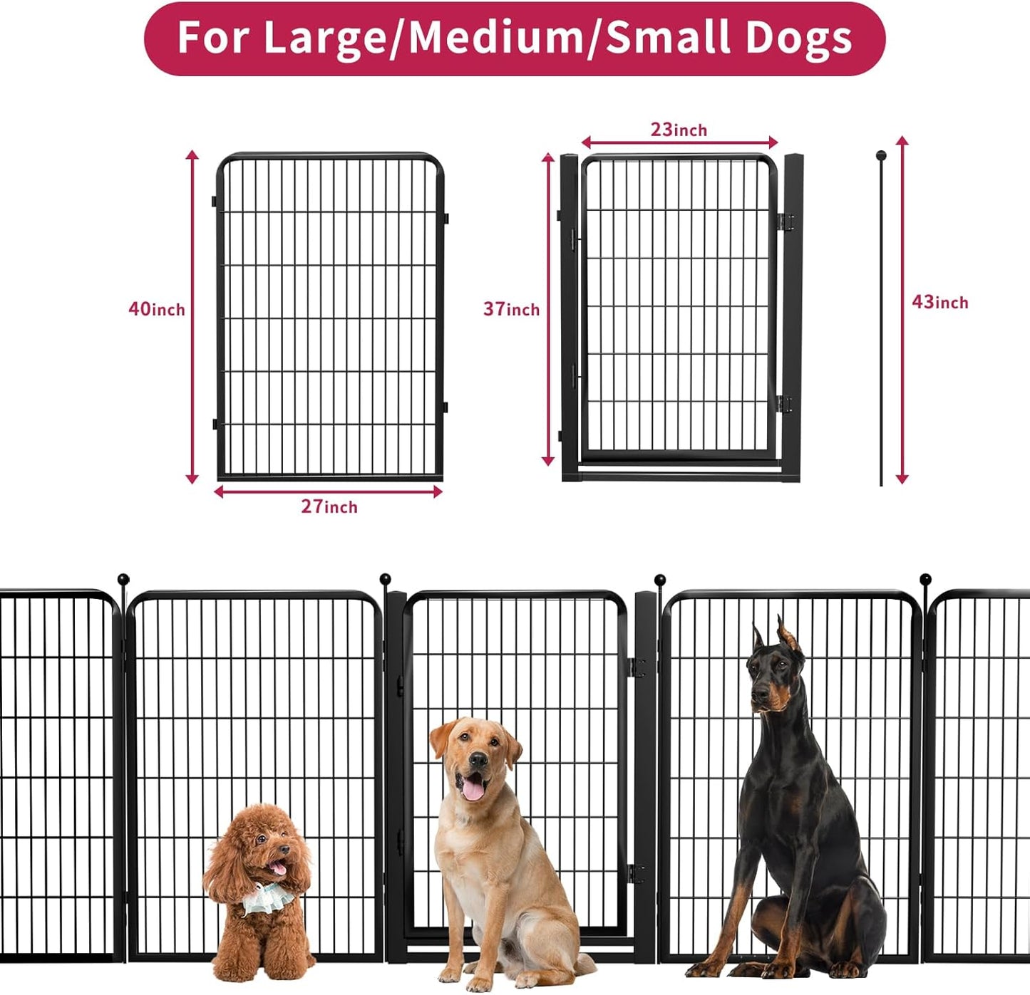 Dog Playpen, 40 inch 8 Panels Dog Fence with Extra Wide Gate, No-Tripped Pet Playpen Rustproof Dog Pen Indoor Puppy Playpen for Temporary Containment, Portable Pet Fence for RV Camping