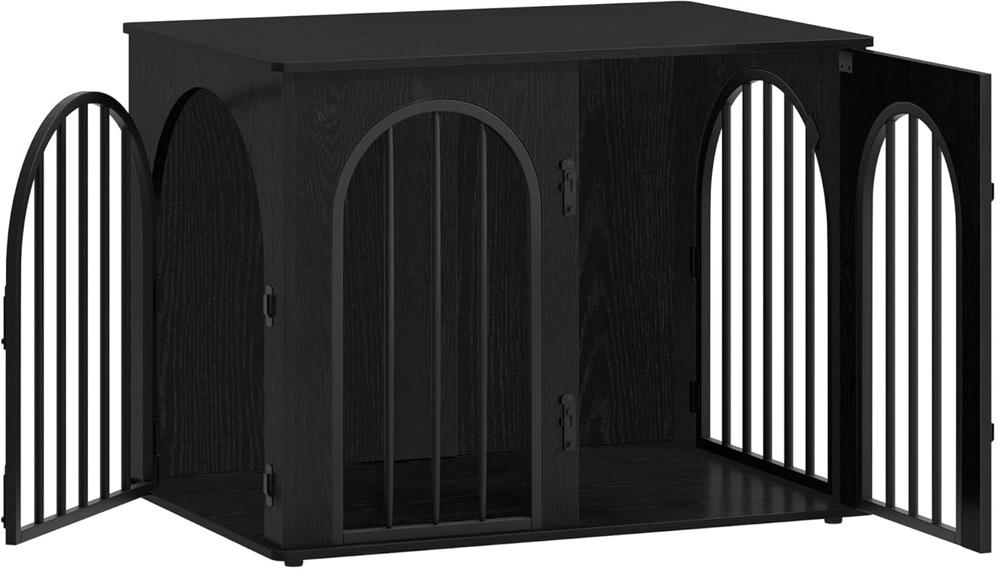 Hzuaneri 31.5'' Wooden Dog Crate Furniture, Indoor Dog Kennel Dogs Cage for Small/Medium Dogs, Heavy Duty Dog Crates Decorative Pet House End Side Table TV Stand, Black DFC85104B