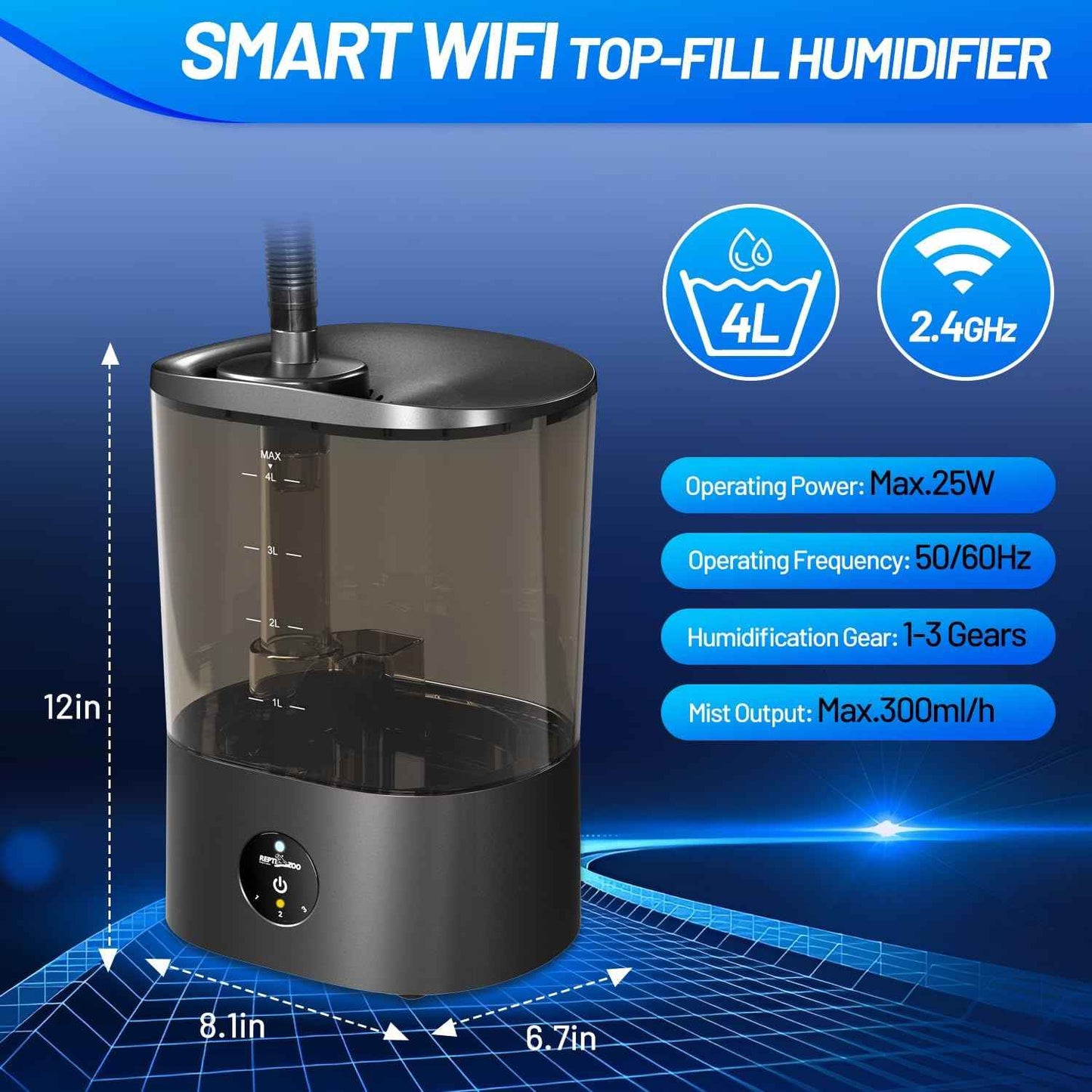 REPTI ZOO Smart WiFi Reptile Fogger with Timing, 4L Reptile Terrariums Humidifier, Fog Machine Mister for Chameleon Frog Turtle Gecko | Misting System Spray Kit for Amphibia, Plants | Linkage Control