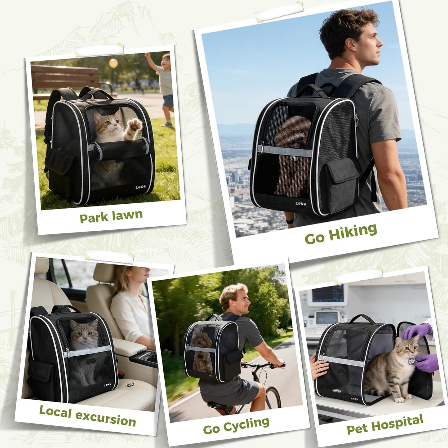 Lekereise Dog Carrier Backpack for Small Medium Dogs Cats up to 18 lbs, Breathable Pet Backpack Carrier with 3 Entrances, Collapsible Cat Backpack Carrier, Travel Hiking Puppy Backpack