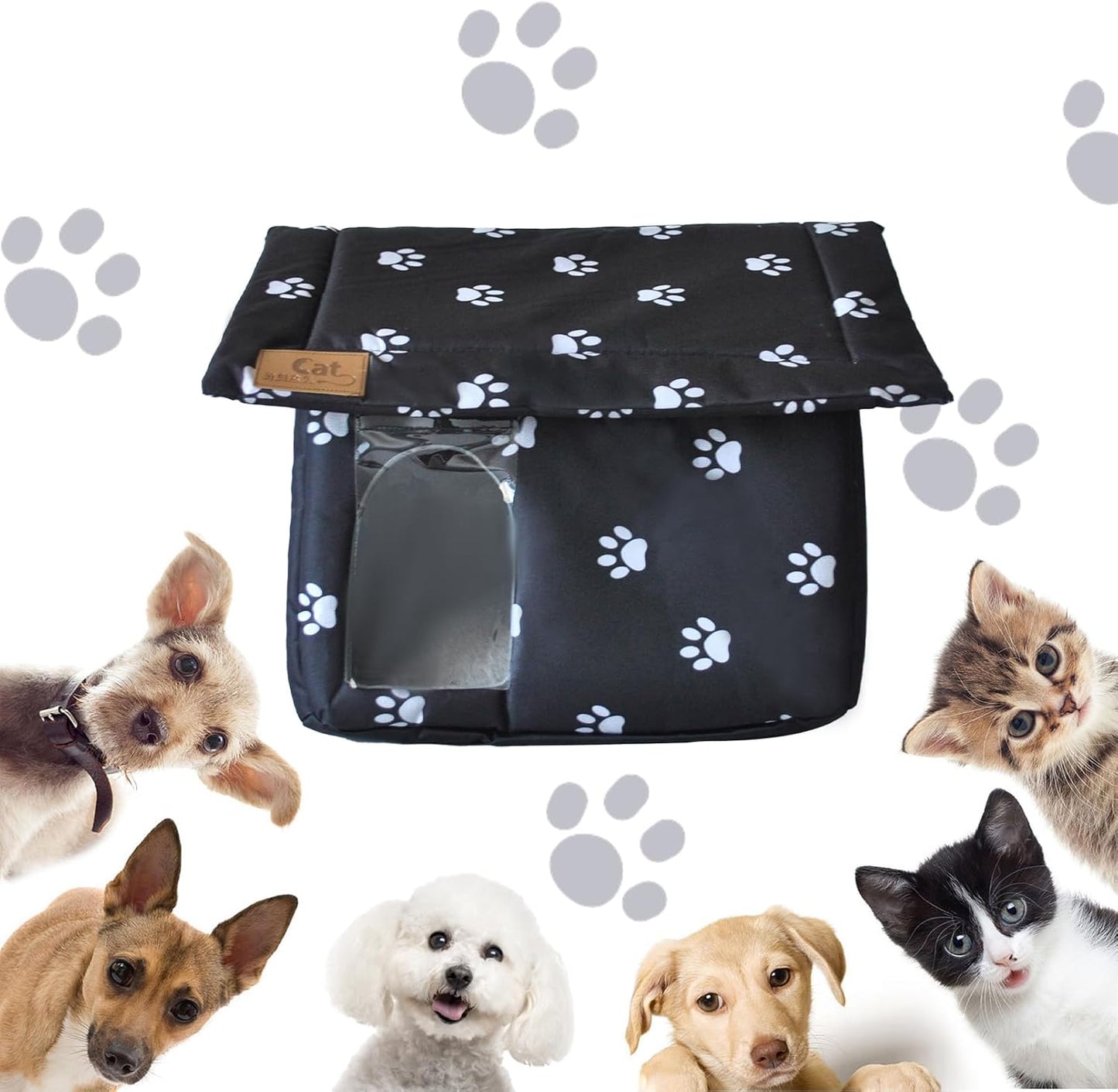 Cat House for Outdoor,Weatherproof Warm Feral Cats Shelter Outside/Indoor Collapsible Insulated Pet Houses Foldable Stray Cat Tent Cave for Kitty Puppy Small Animals Four Season(Black)