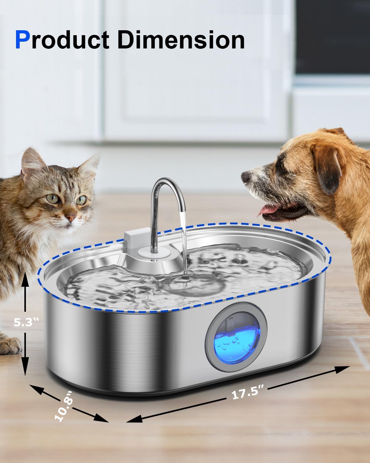 3.4Gal Dog Water Fountain for Large Dogs, 13L Stainless Steel Large Pet Fountain with Deeper & Wider Drinking Area, Automatic Dog Water Bowl Dispenser with Water Window