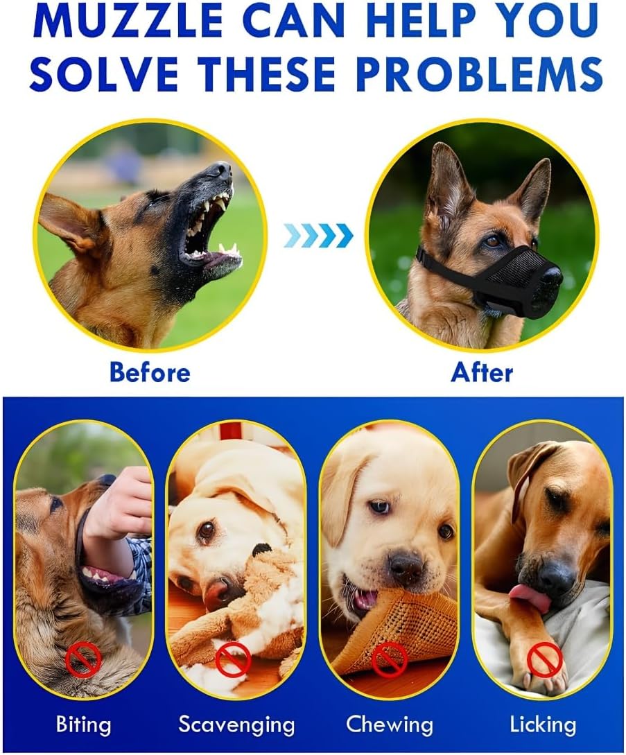 Dog Muzzle Soft Air Mesh Dog Muzzle for Medium Large Dogs, Black, Adjustable Loop Strap, Breathable Guard for Training, Prevents Biting Barking Chewing, M