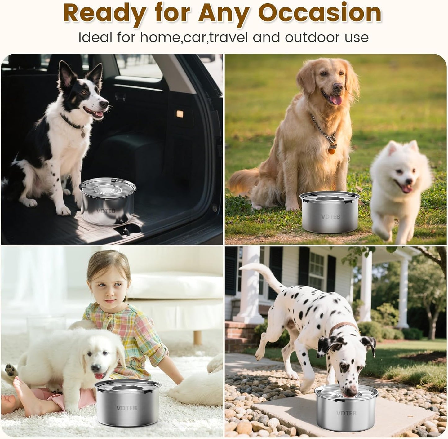 Dog Water Bowl 1.5Gal Stainless Steel No Spill Water Bowl for Dogs, 5.6L Large Capacity Spill Proof Slow Drinking Dog Water Feeder with Anti-Slip for Medium Large Messy Drinkers