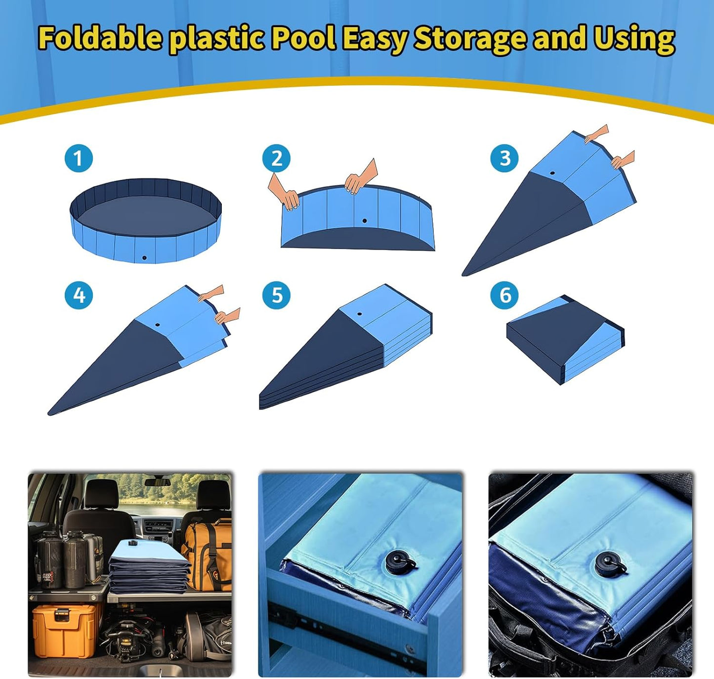 Foldable Dog Pool, 55" x 12" Kiddie Pool with Hard Plastic, Non-Slip Dog Bath Tub for Outdoor Backyard, Collapsible Dog Swimming Pool for Kids Dogs Pets (Blue)