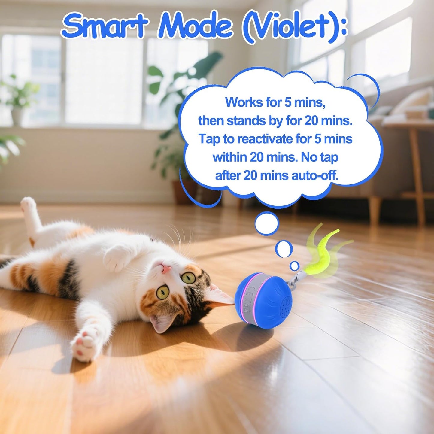 AIERSA Interactive Cat Toys for Indoor Adult Cats, Automatic Self-Play Cat Ball Toy for Kitten to Keep Them Busy, Electric Moving Chase Toy (Blue)