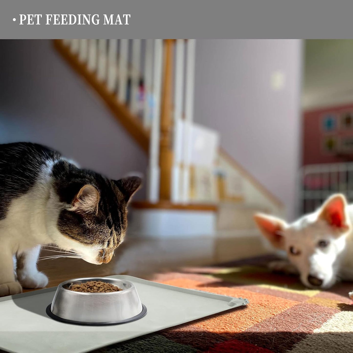 Waterproof Pet Feeding Mat with High Raised Edges, Heavier and Thicker Placemats for Cat Dog Water Bowl with BPA Free, Dogs Cats Food Mats for Messy Drinkers to Prevent Spill and Protect Floors