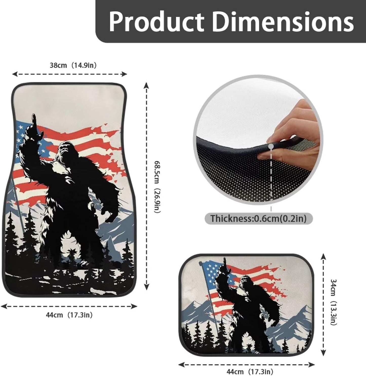 American Flag Car Floor Mats Set of 4 Pcs Bigfoot Carpet with Rubber Backing,Universal Heavy Duty Material Nonslip Auto Floor Liner Decor for Men