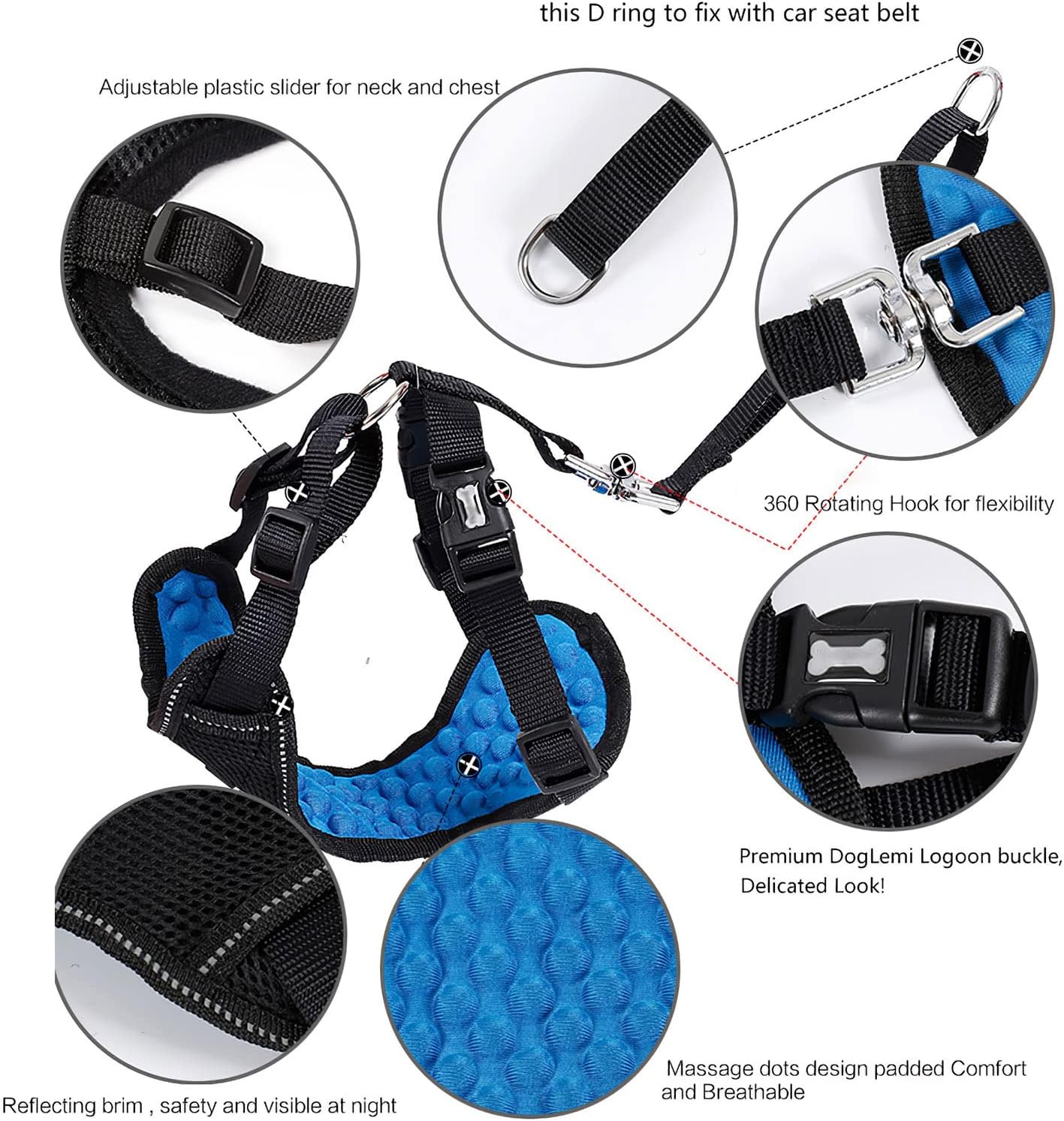 Dog Safety Vest Pet Vehicle Seat Belt, Adjustable Strap and Buckle Car Leash Dog Seat Belt Dog Vest Harness Pet Car Harness Vehicle Seat Belt for Small Medium Dogs Cats (XL)