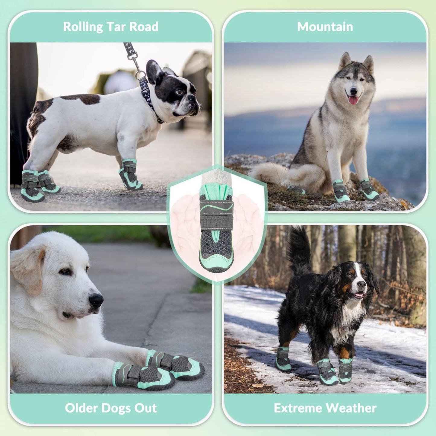 SlowTon Dog Shoes for Large Small Medium Dogs - Breathable Dog Boots for Summer Hot Pavement, Paw Protector for Outdoor Walking Winter Snow, Anti-Slip Rubber Dog Booties for Hardwood Floor (GR, 5)
