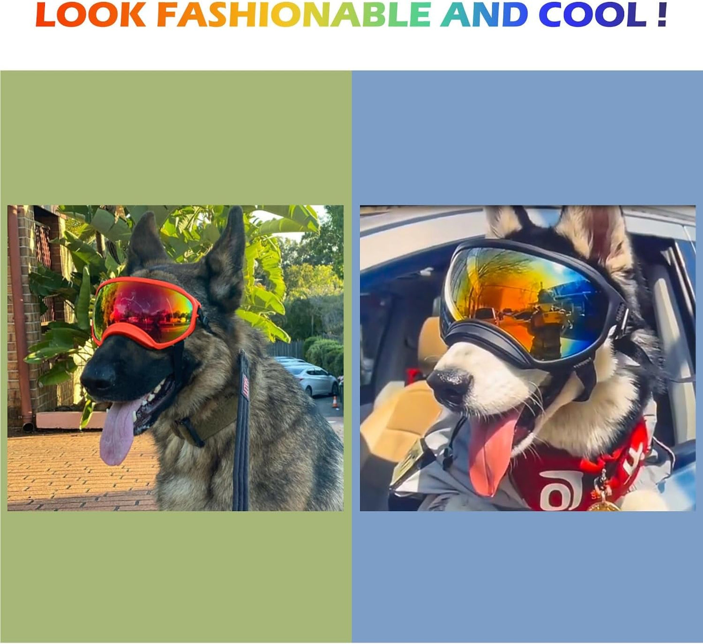 Large Dog Sunglasses with Adjustable Strap UV Protection, Winproof Dog Puppy Sunglasses, Suitable for Medium-Large Dog Pet Glasses, Dogs Eyes Protection,Soft Dog Goggles