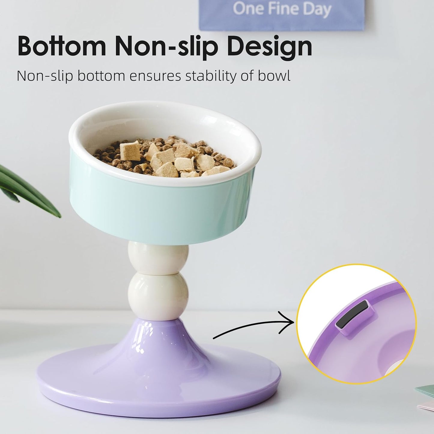 Ceramic Elevated Raised Cat Bowls,3 Heights Adjustable Raised Dog Bowl Stand for Indoor Cats and Small Dogs,15° Tilted Cat Food Feeding Dishes,Adjusts to 4.69", 5.98", 7.28" (Pink & White)