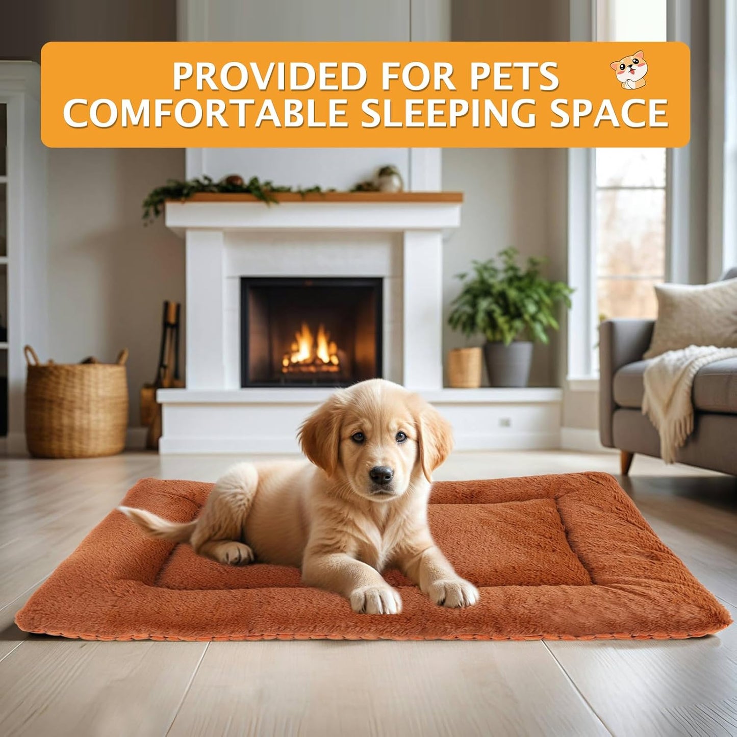 Reversible Dog Bed Mat with Plush and Corn Velvet,Soft Warm Pet Cushion, Dual Purpose Washable Sleeping Mattress Bed for Small Medium Large Dog and Cat XB004 (42"x28", Orange)