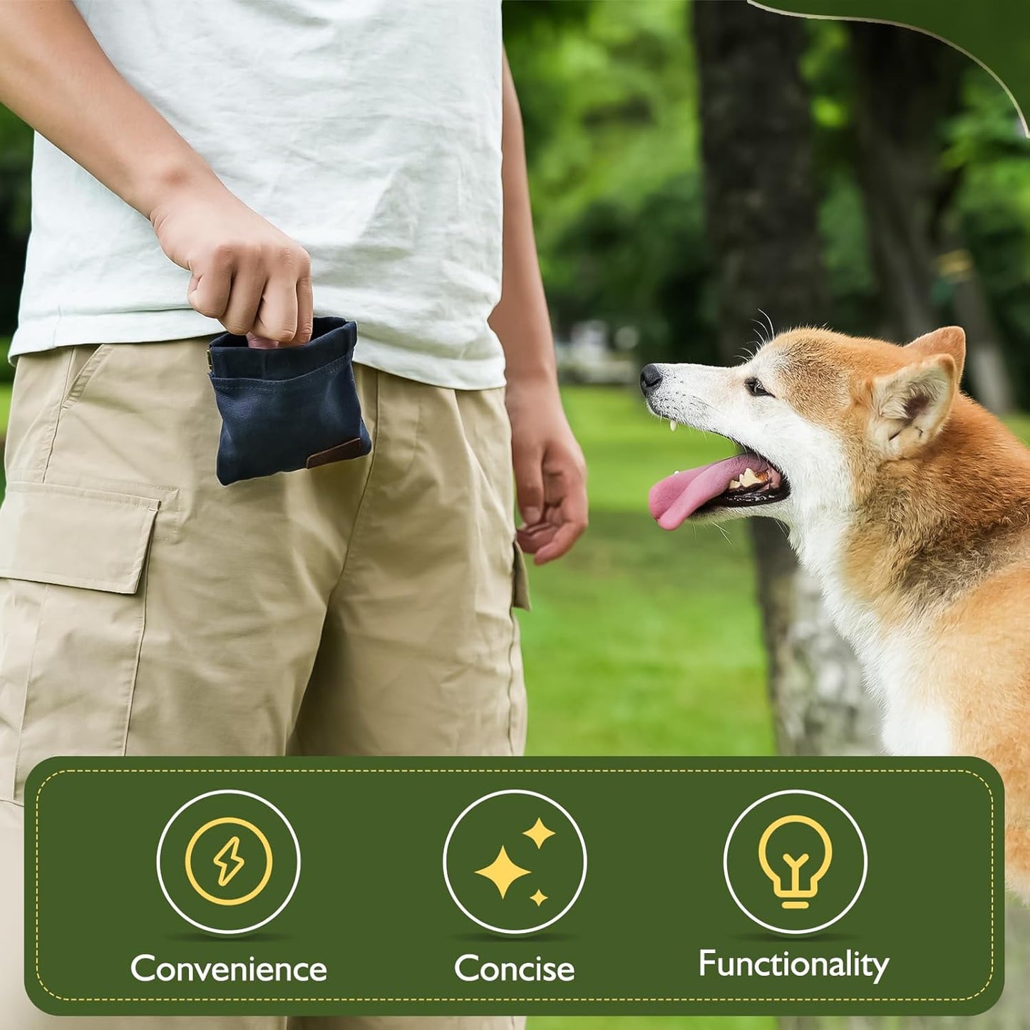 ETIAL Dog Treat Pouch,Portable Puppy Dog Training Treat Bag,Hand Free Dog Walking Bag,Auto Closing Pet Feed Snack Reward Pocket,Dog Food Dispenser for Pet Puppy Travel or Outdoor Use