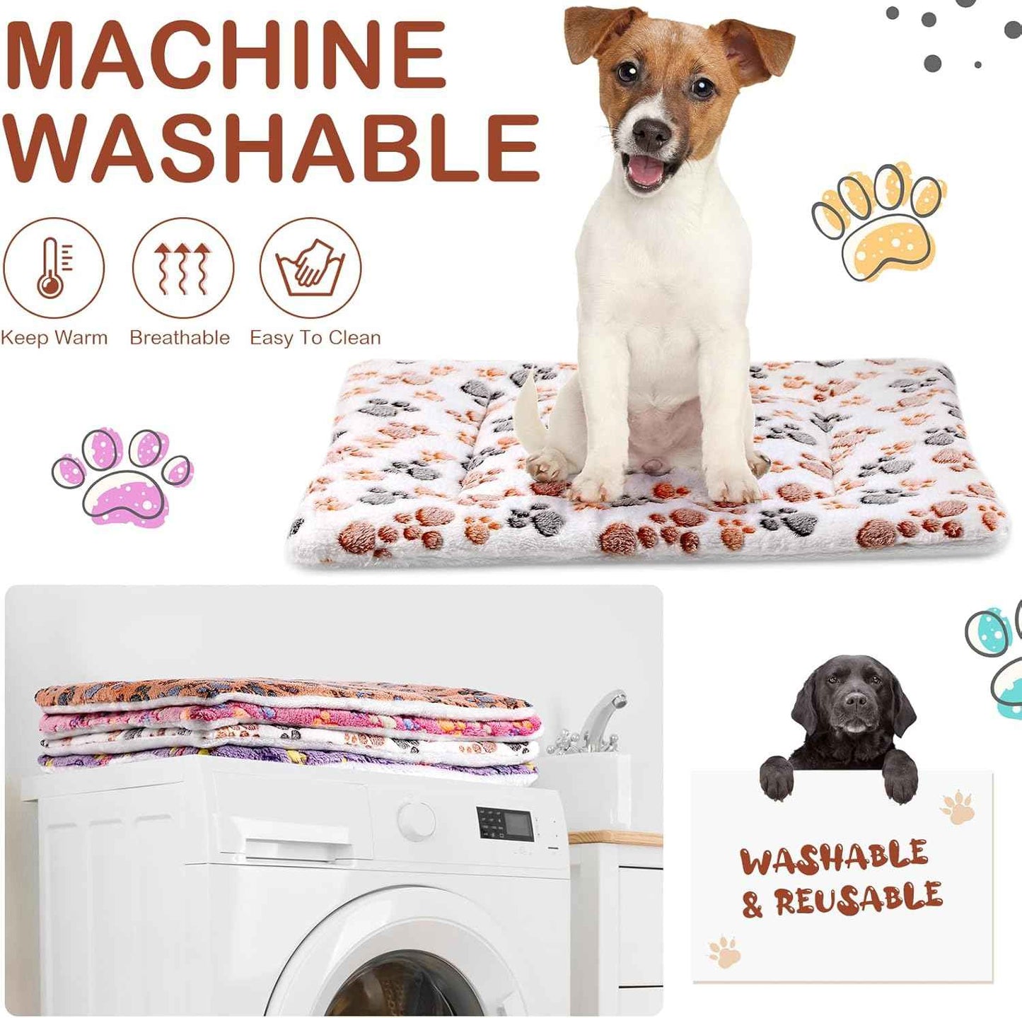 Tuanse 4 Pack Ultra Soft Dog Cat Bed Mat with Cute Prints Reversible Fleece Dog Crate Kennel Pad Cozy Washable Thickened Hamster Guinea Pig Pet Bed Mat for Small Animals(30 x 22 Inches,Vivid Color)