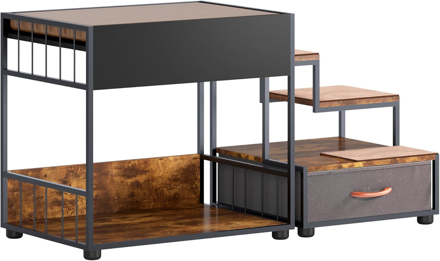 Pet Step Window Perch, Dog Bed w/ Steps for Dogs, Elevated Multi-Level Platform, Bunk Bed, Non-Slip Pad & Storage, Vintage