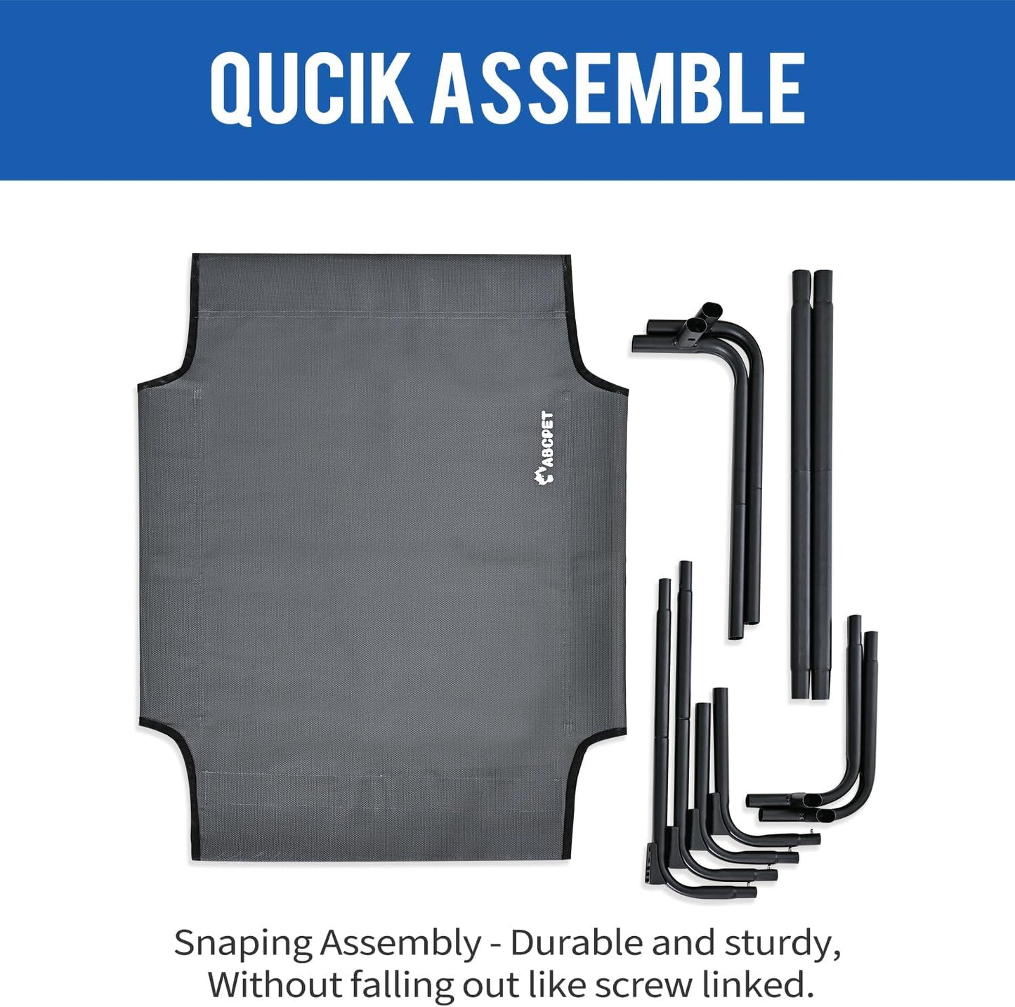 Elevated Dog Bed, Outdoor Dog Bed Raised Bed Cooling Waterproof Pet Beds Cots Stable and Easy Assembly, Teslin Fabric with 1.2mm Thick Iron Frame, Breathable, Ultra-Sturdy,Grey, 48 * 32 * 8.7