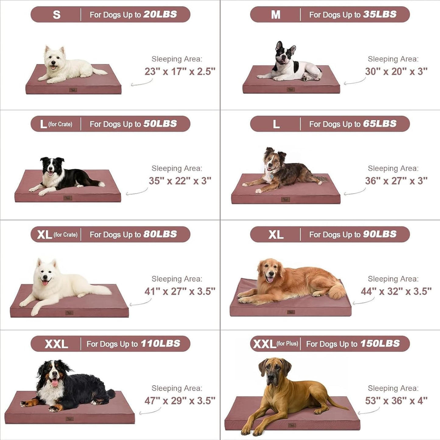 Outdoor Large Dog Bed, Waterproof Dog Bed for Large Dogs, Egg Crate Foam Pet Bed with Removable Washable Oxford Cooling Cover, Pink
