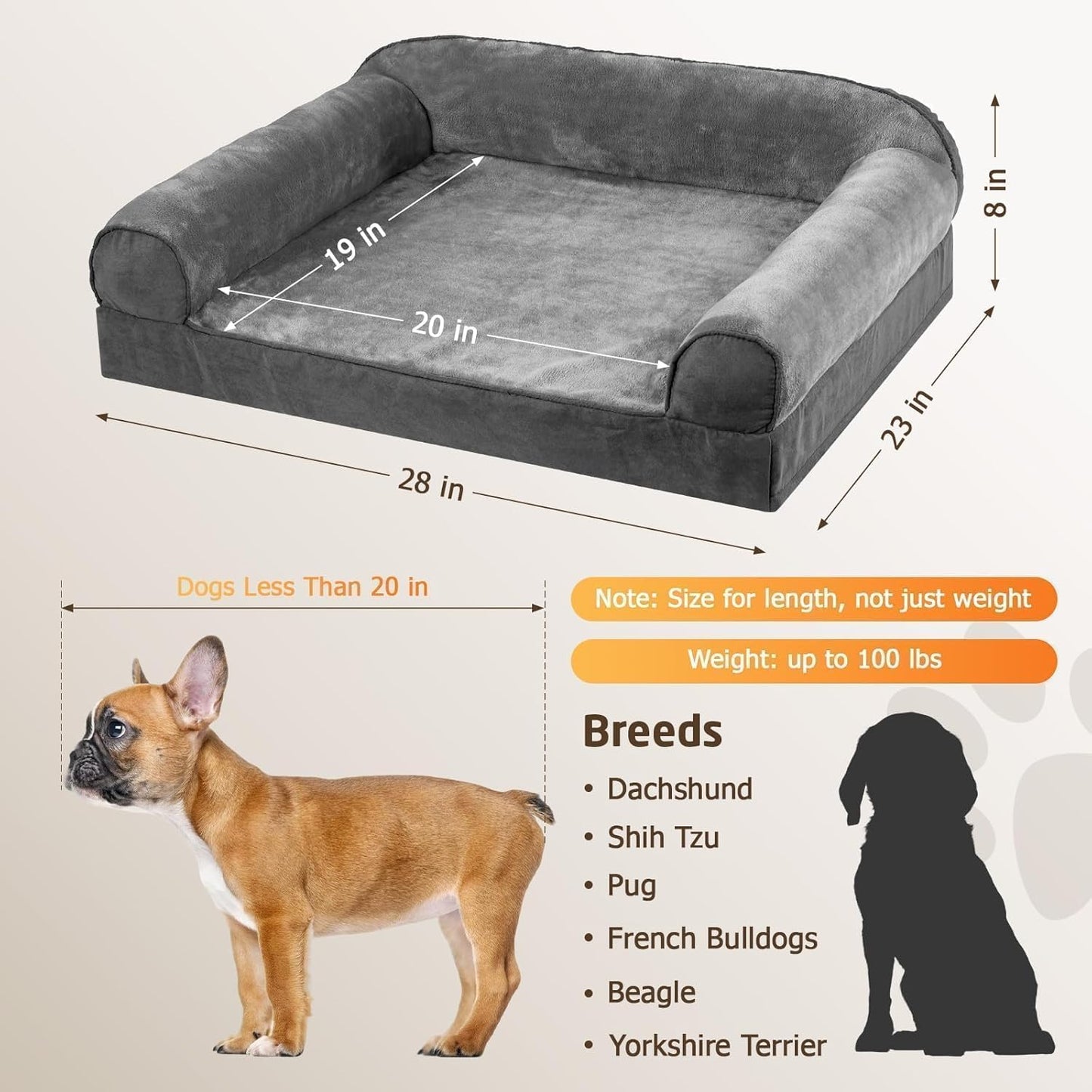 Orthopedic Dog Bed Medium Size Dog, Pocketed Coil Spring Support Joint Relief Small Dog Bed, 28"x23"x8", Waterproof Washable Pet Bed with Removable Zipper Cover & Non-Slip Bottom, Gray
