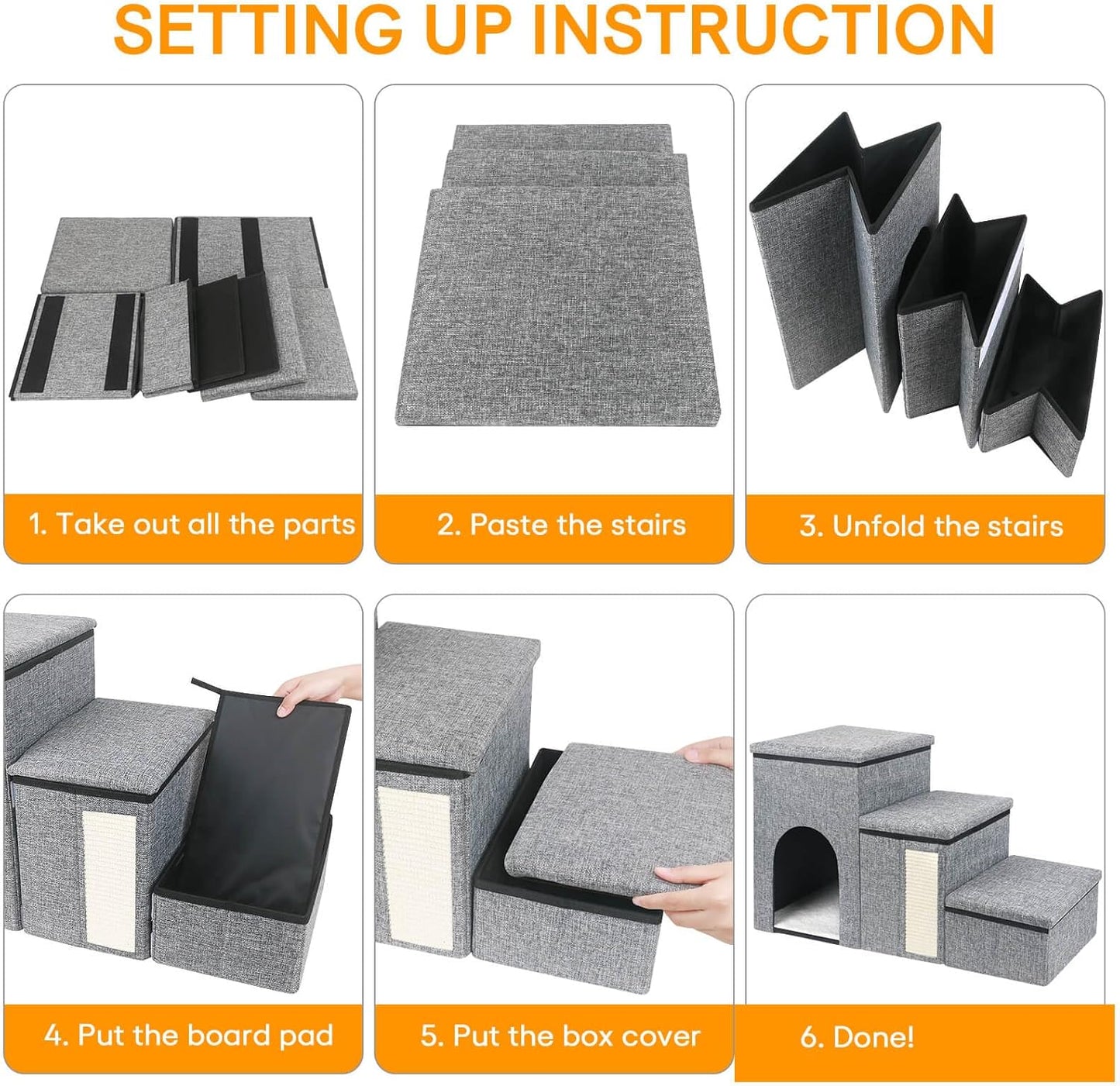 petizer Dog Stairs for Small Dogs, Foldable Pet Stairs for Couch/Bed with Storage Box, Condo and Cat Scratcher, Adjustable Non-Slip Dog Steps for Puppy, Cats, or Small (3-Step,17" H)