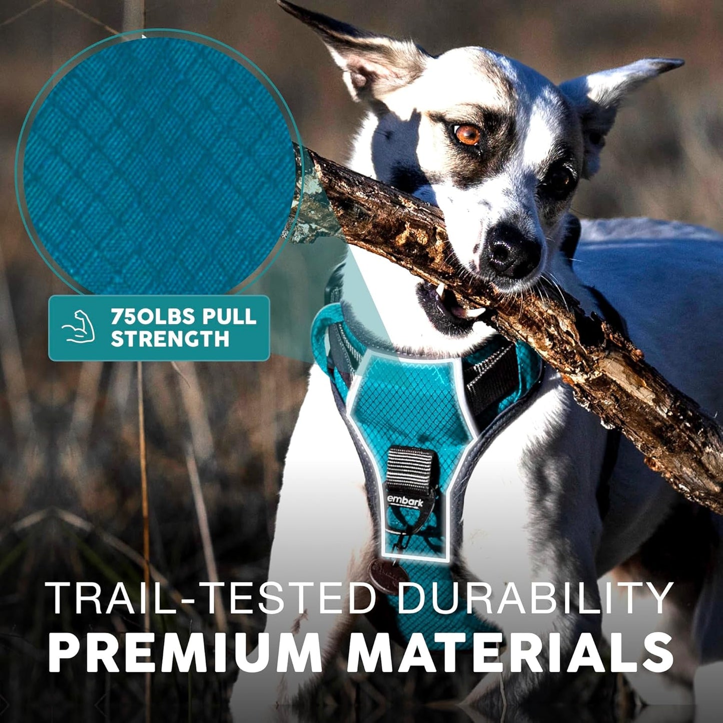 Embark Adventure Dog Harness, Reflective Trim No Pull Dog Harness Medium Sized Dogs - Military Grade Nylon, Front Clip with Gel Lined Handle.