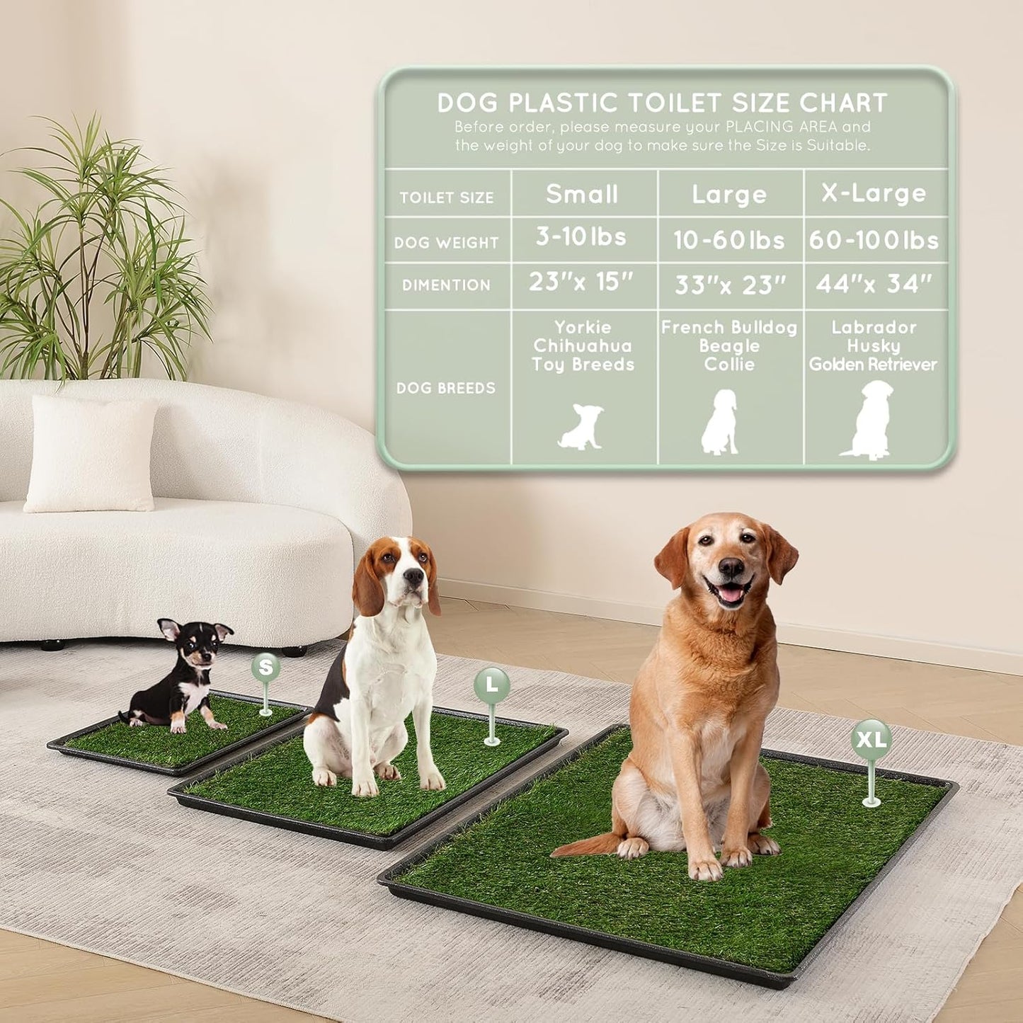 HQ4US 4LEGS Dog Grass Pad with Tray Large 34’’×23’’, Ultra-Absorbent Artificial Grass Pad for Dogs Potty Grass Hemmed Edge for Indoor Potty Training, Reusable Dogs Pee Pads, Dog Litter Box for Balcony