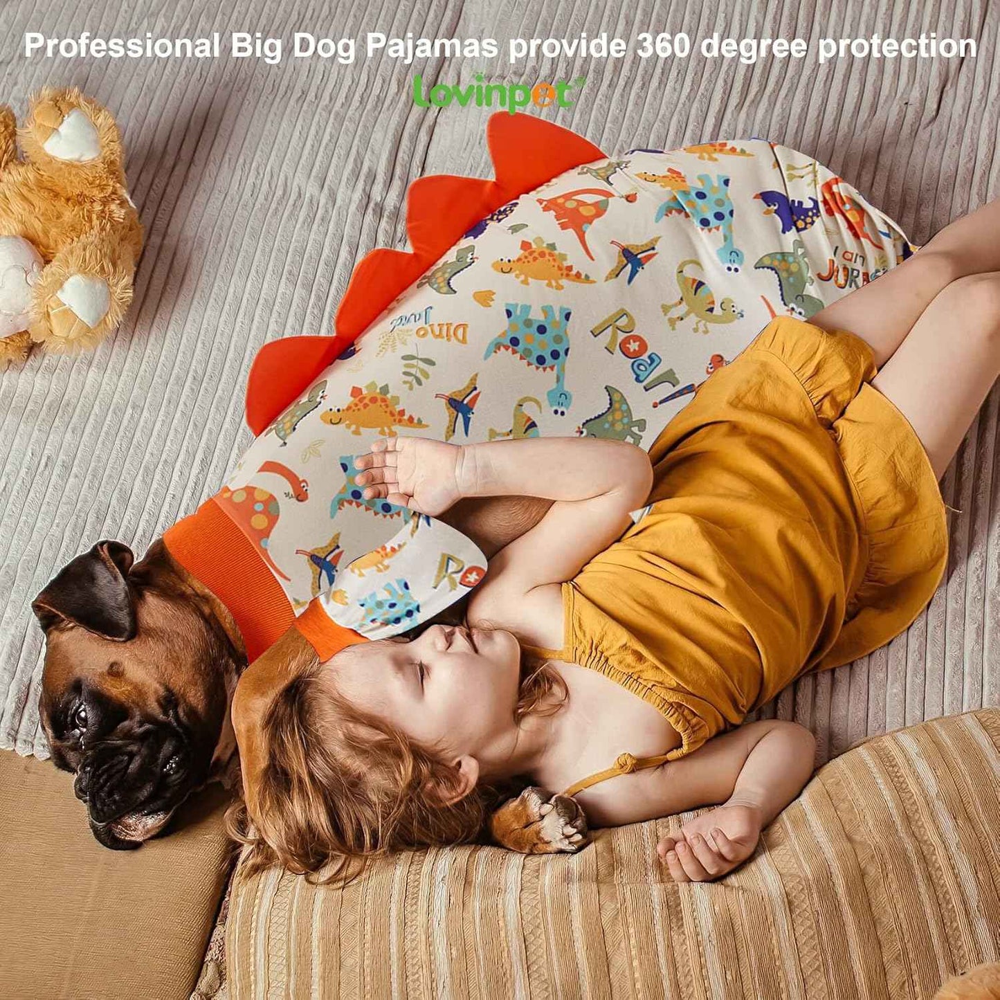 LovinPet Dog Pajamas Large Sized Dog, Anti Licking, Recovery Wear, Lightweight Jurassic Knit, UV for Large Dogs /3XL