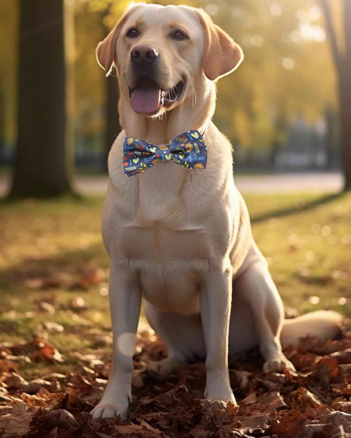 PET SHOW 10 Pack Fall Big Dog Bow Ties for Large Medium Dogs Sliding Collar Attachments Autumn Bowties Pumpkin Maple Leaf Bowknots Holiday Party Pet Grooming Accessories(Large)