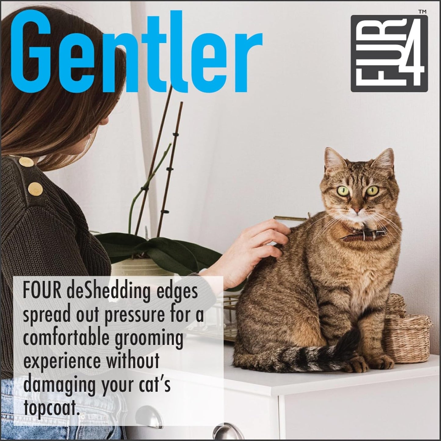 FUR4 deShedding Tool for Long Hair Cats - Innovative Cat Grooming Brush with 4 Composite Carbon Fiber Edges for Effective Fur Removal - Cat Hair Deshedder Brush for a Comfortable Grooming Experience