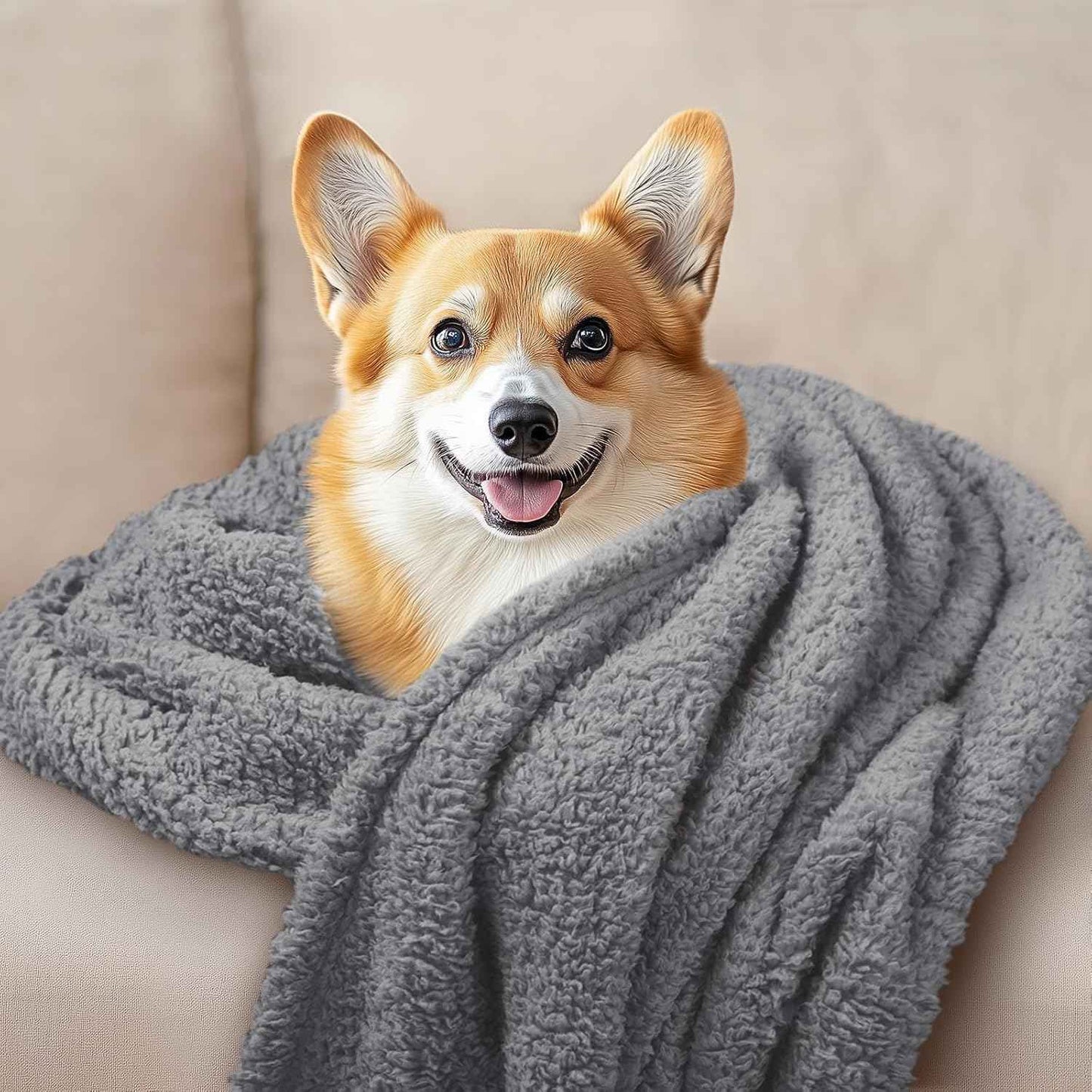 Luciphia 1 Pack 3 Calming Dog Blanket Fluffy Premium Fleece Pet Blankets Soft Sherpa Throw for Dogs Puppy Cat Grey/Beige/HazeBlue Medium (30" x20")