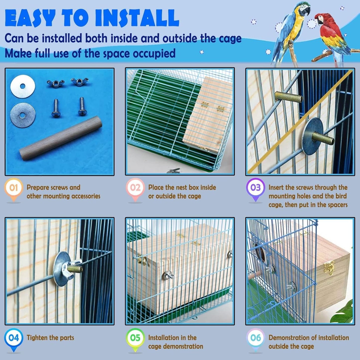 kathson Parakeet Nesting Box,Wood Budgie Nest House,Parrots Breeding Mating Boxes,Bird Nesting Box for Conure,Lovebirds,Finch,Canary,Small and Medium-Sized Birds(M)