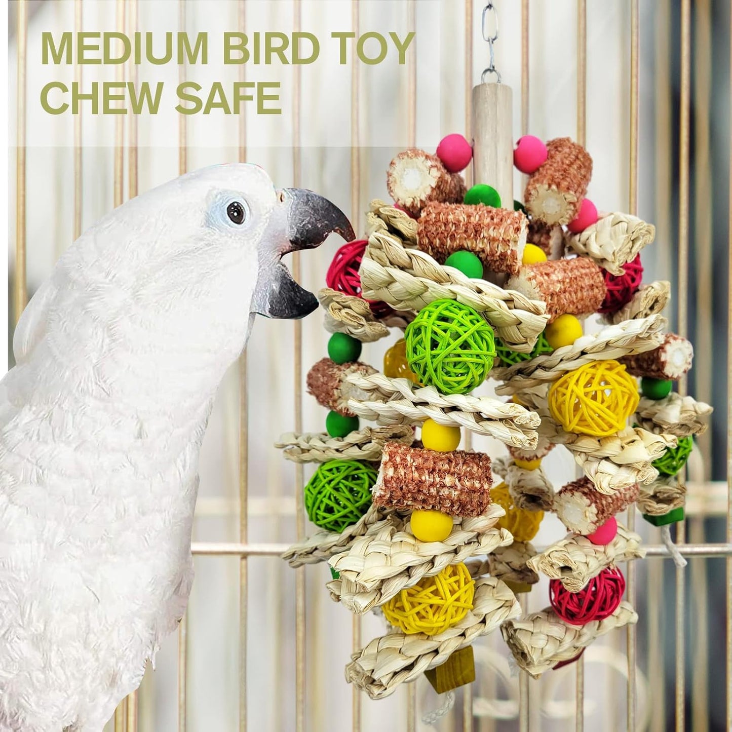 Parrot Toys, Natural Corncob Bird Chew Toys for Small and Medium Macaws, African Grey Parrots, Amazon Parrots Bird Cage