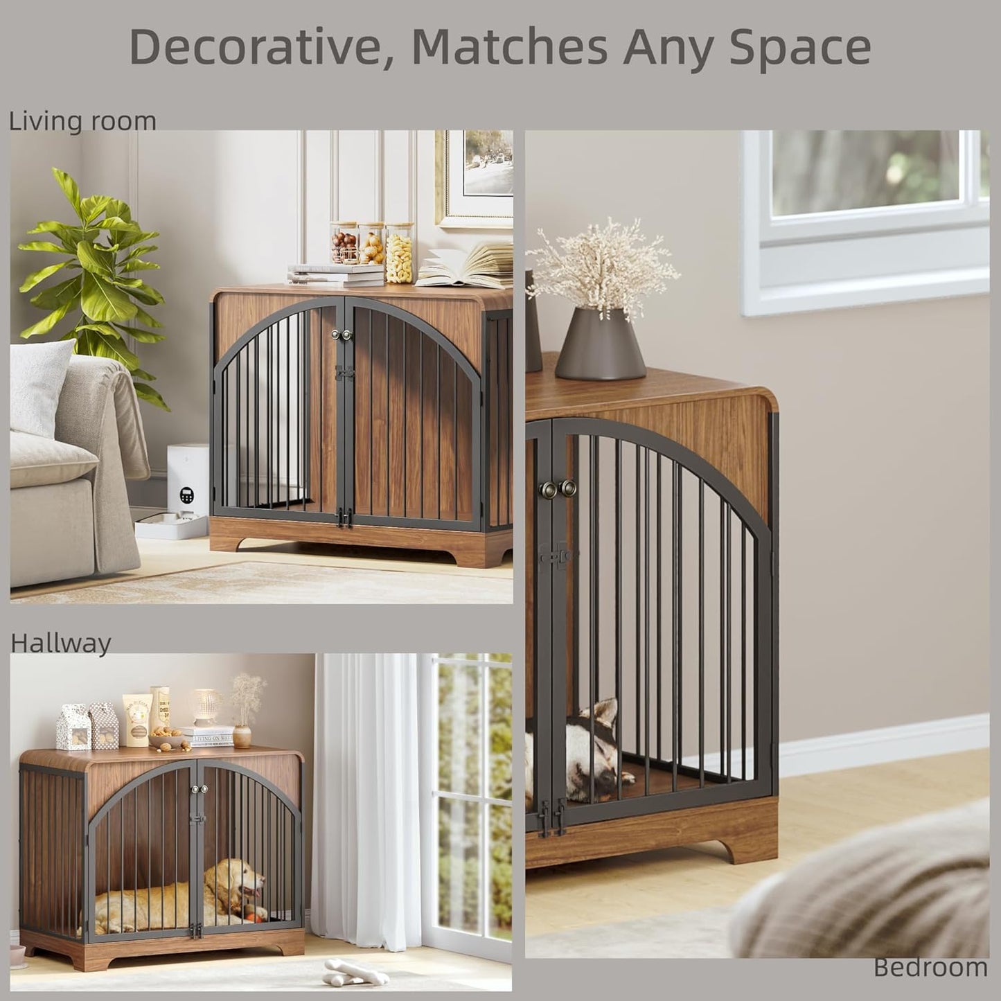 40" Farmhouse Dog Crate Furniture for Large/Medium Dogs, Decorative Pet House End Table, Wooden Dog Kennel Furniture Indoor, Retro Brown
