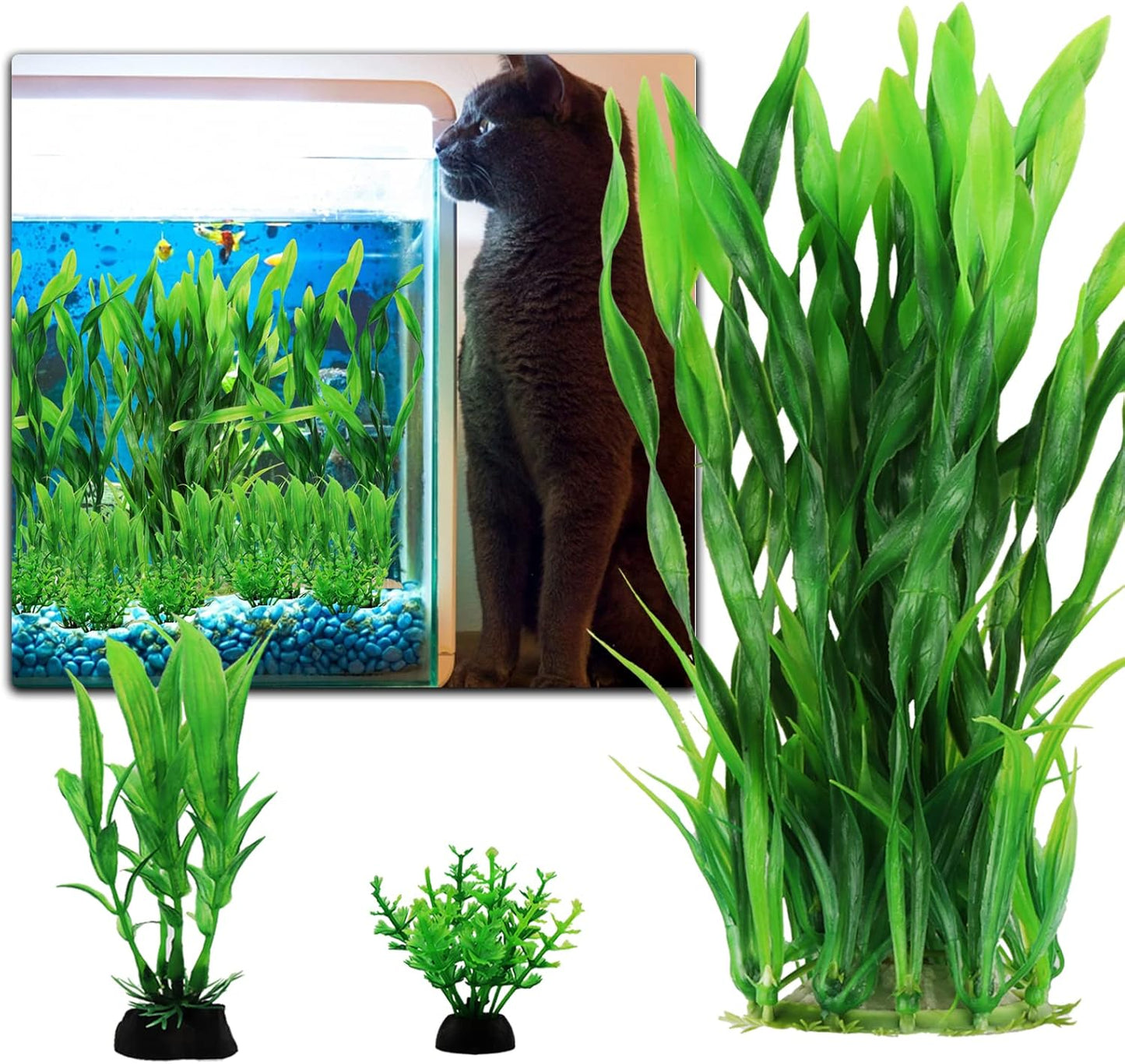Aquarium Plants, 20pcs Fish Tank Decor Green Plants Artificial Aquarium Decorations for Household and Office Aquarium Simulation, Small to Large