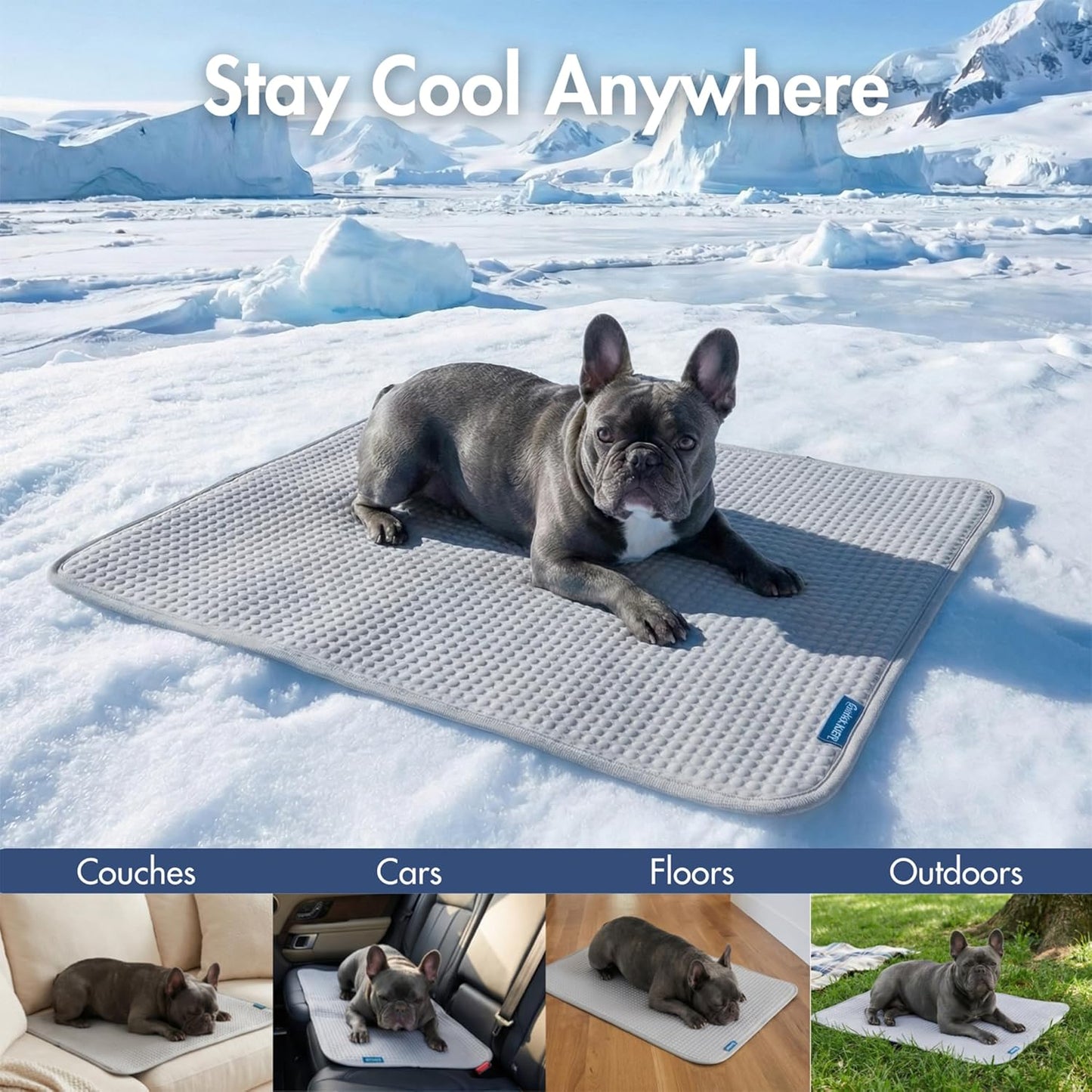 Spark Paws Cooling Mat for Dogs - Self Cooling Dog Mat & Pet Cooling Pad for Large, Medium & Small Dogs - Non-Toxic, Non-Gel Washable Cooling Bed - Waffle Grey - Size M