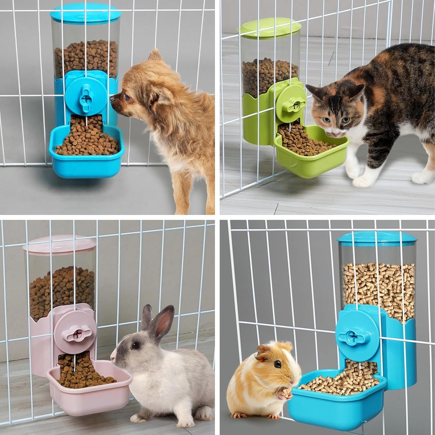VANNON Small Animal Hanging Automatic Food Dispenser, 35oz Gravity Pet Feeder for Cage, Food Bowl for Rabbit Puppy Cat Ferret Guinea Pig Chinchilla Parrot (Green)