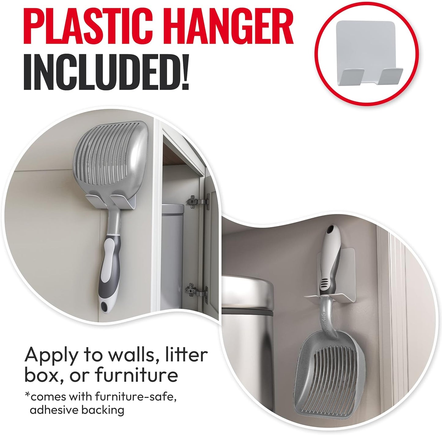 iPrimio Cat Litter Scooper Deep Shovel with Holder - (Silver XL) - Non-Stick Pooper Scooper Shovel Kitty Litter Sifter - Patented Solid Aluminum Poop Scoopers with Long Handle, Easy Grip, Pet Supplies