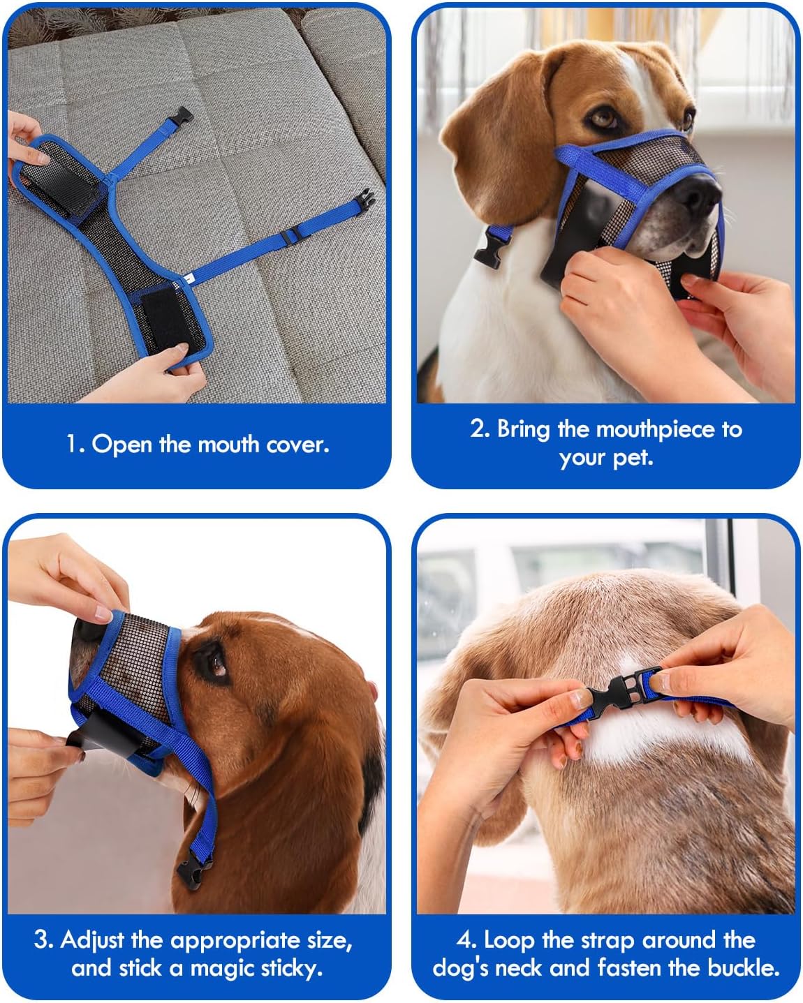 Dog Muzzle, Soft Air Mesh Muzzles for Medium Sized Dogs, Breathable Dog Mussels for Scavenging Biting Licking & Barking, Adjustable Mouth Guard for Grooming, Allows Panting and Drinking (Blue,M)